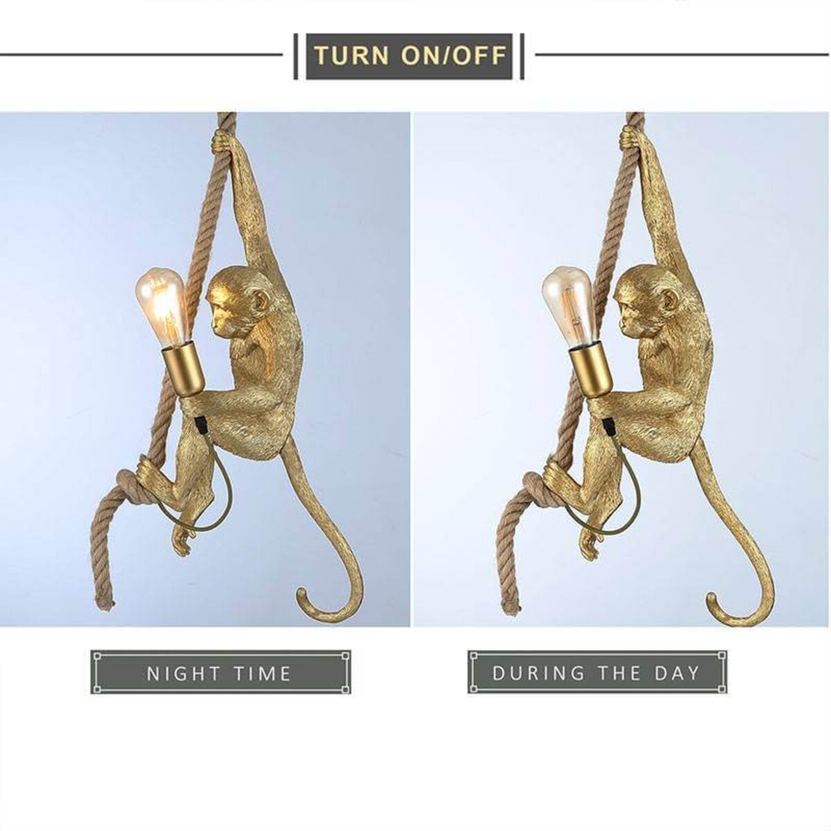 Zwieszana lampa małpka Monkey ABR-KAR-G Abruzzo lina dekoracyjna złoty