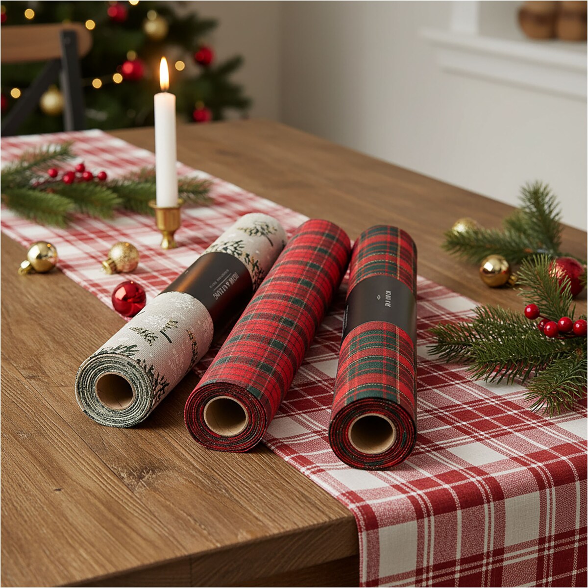 Bieżnik Świąteczny Na Stół 270x28 cm Serwetka Świąteczna Dekoracyjna Krata