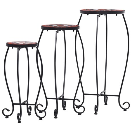 vidaXL Stoliki mozaikowe, 3 szt., kolor terakotowy i biały, ceramika