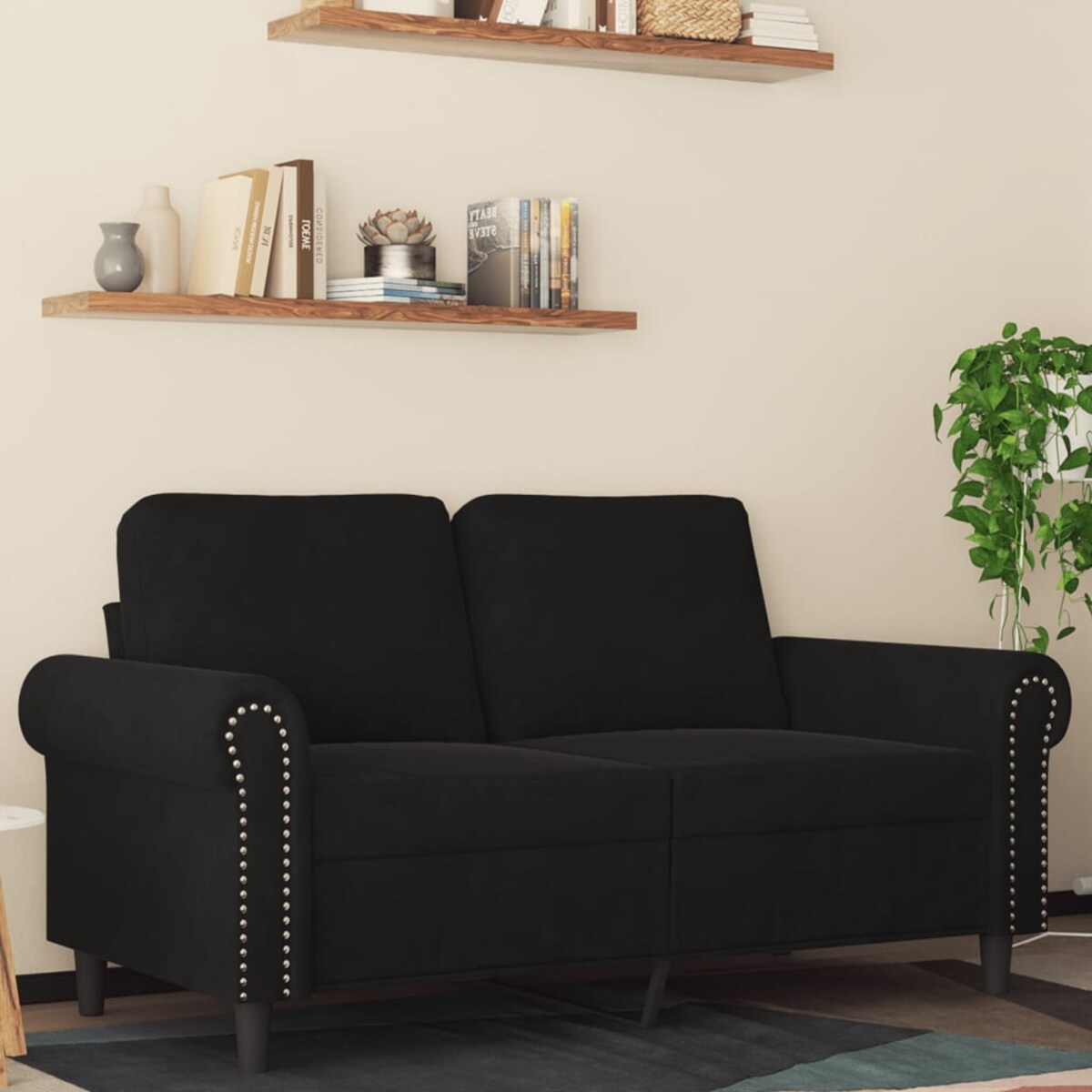 vidaXL Sofa 2-osobowa, czarna, 120 cm, tapicerowana aksamitem
