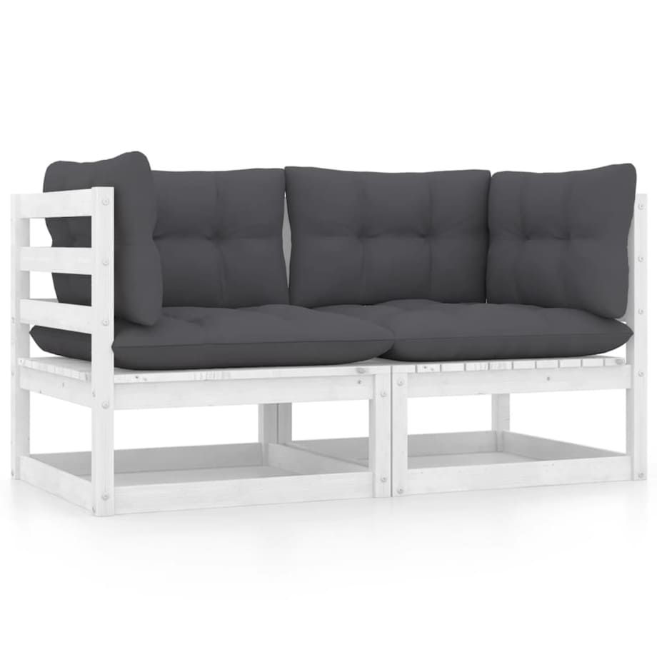 vidaXL 2-osobowa sofa ogrodowa z poduszkami, biała, drewno sosnowe