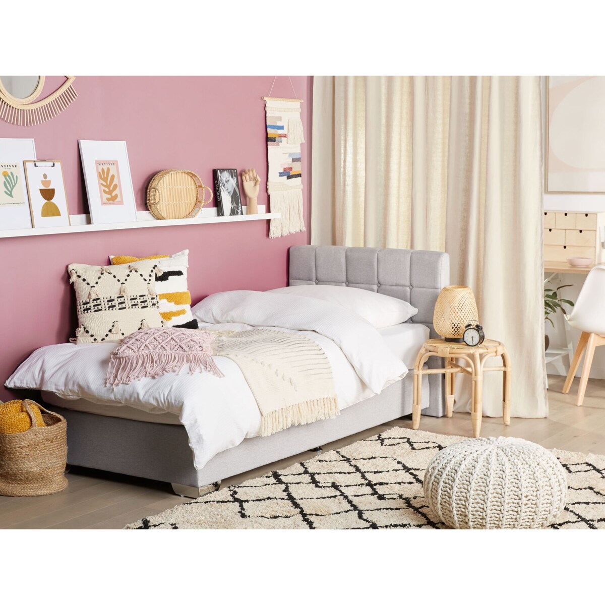 Łóżko kontynentalne tapicerowane 90 x 200 cm jasnoszare ADMIRAL