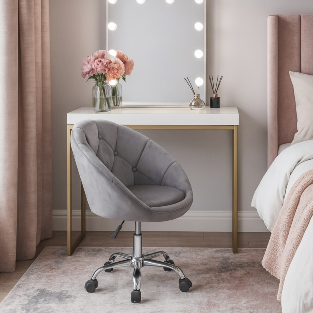 Fotel podnoszony ELEGANCKI obrotowy WELUR na kółkach RUNDO szary JUMIhome