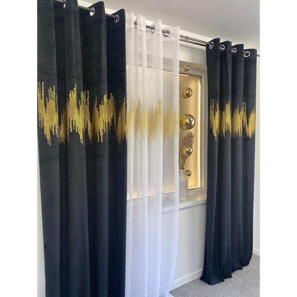 zasłona welurowa "ecg gold" 140x250 cm czarny