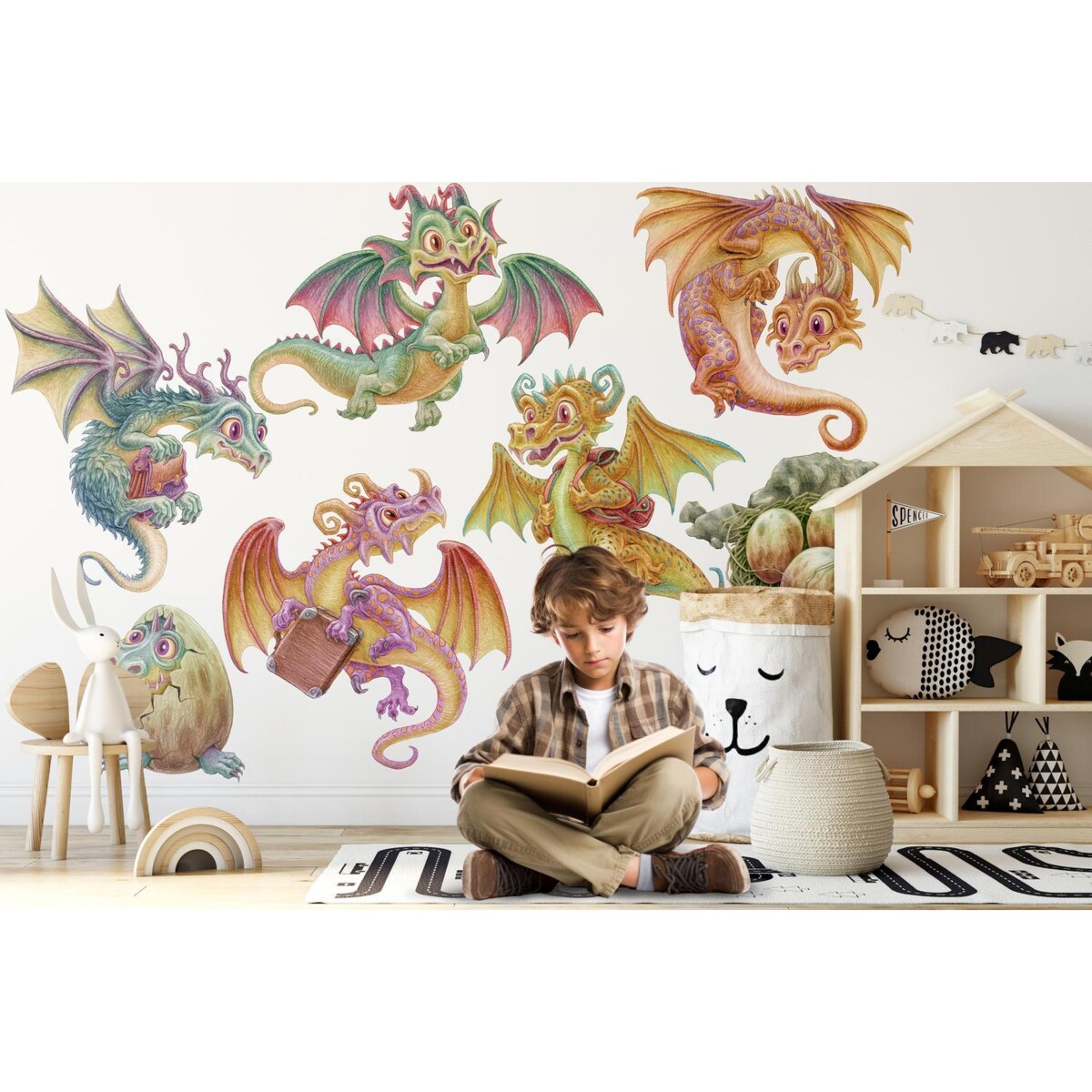Zestaw naklejek na ścianę, Małe smoki, 130cm
