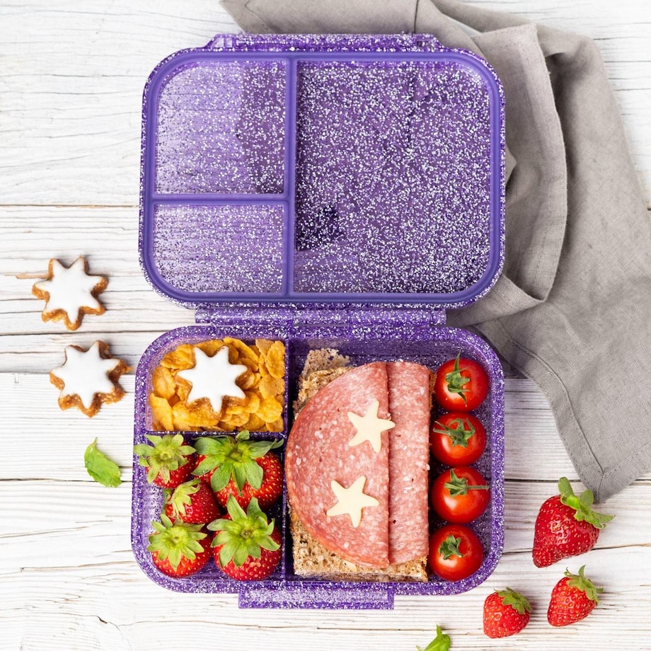 LEKKABOX GLAMOUR mały brokatowy lunchbox z przegródkami, Purple