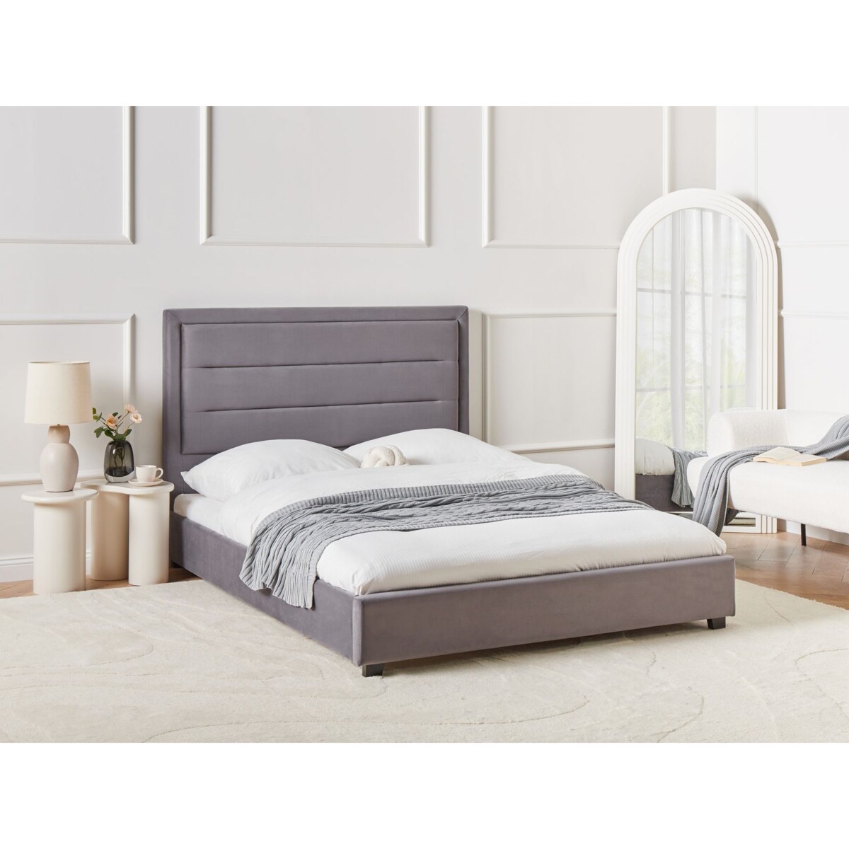 Łóżko Welur ROUEN 140 x 200 cm Ciemnoszary