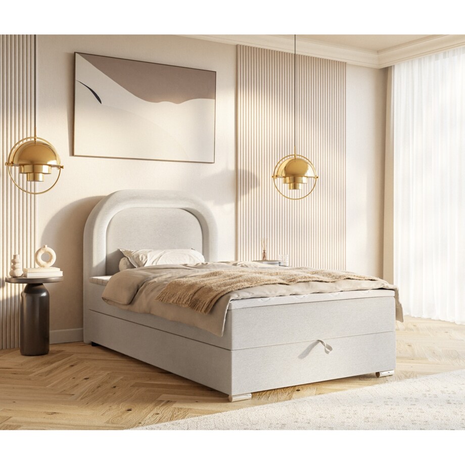 Łóżko kontynentalne BELLA w stylu skandynawskim- jasny beż