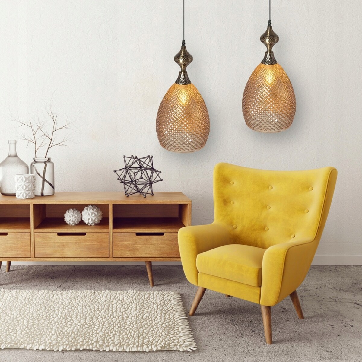 Lampa Sufitowa Wisząca Szklana Amber Bursztynowa