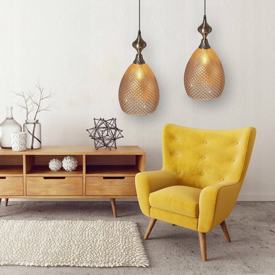 Lampa Sufitowa Wisząca Szklana Amber Bursztynowa