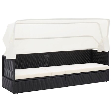 vidaXL Sofa ogrodowa z zadaszeniem, czarna, polirattanowa