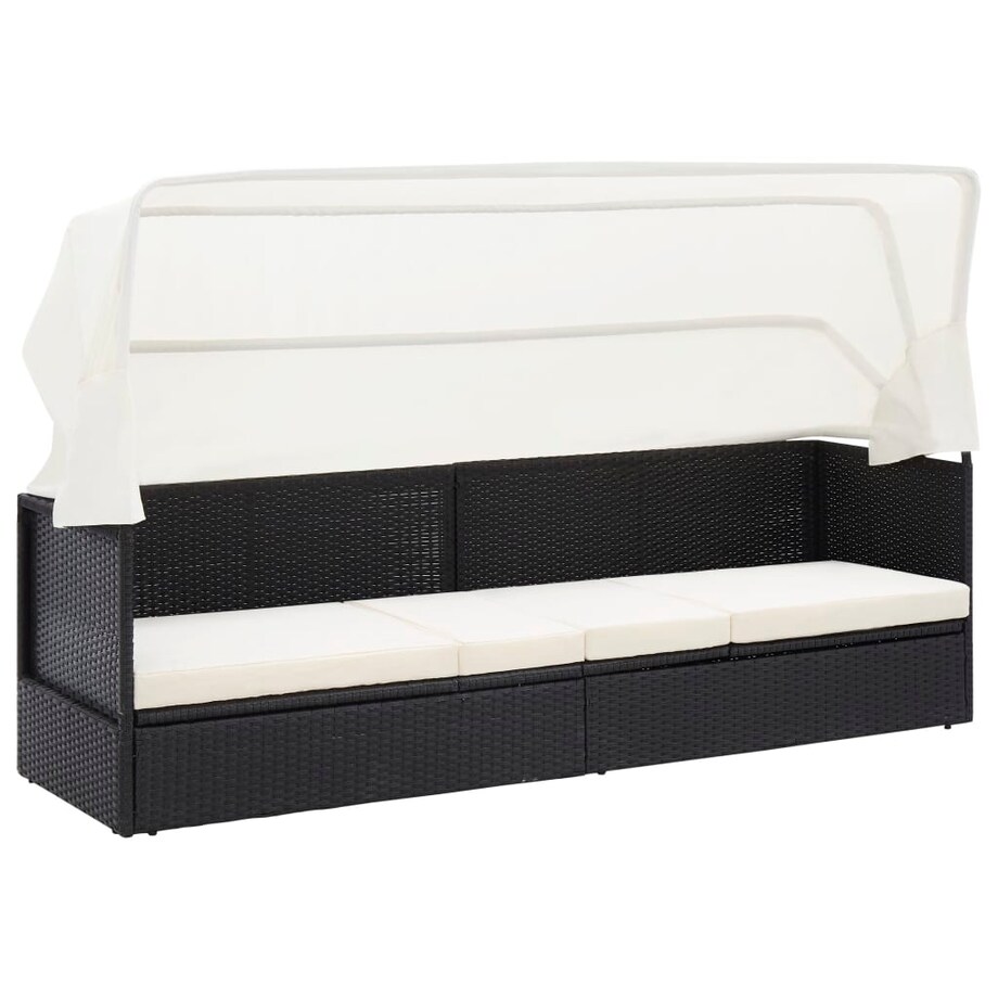 vidaXL Sofa ogrodowa z zadaszeniem, czarna, polirattanowa