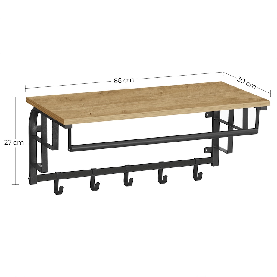 Półka Z Wieszakami w nowoczesnym stylu dąb artisan, czarny