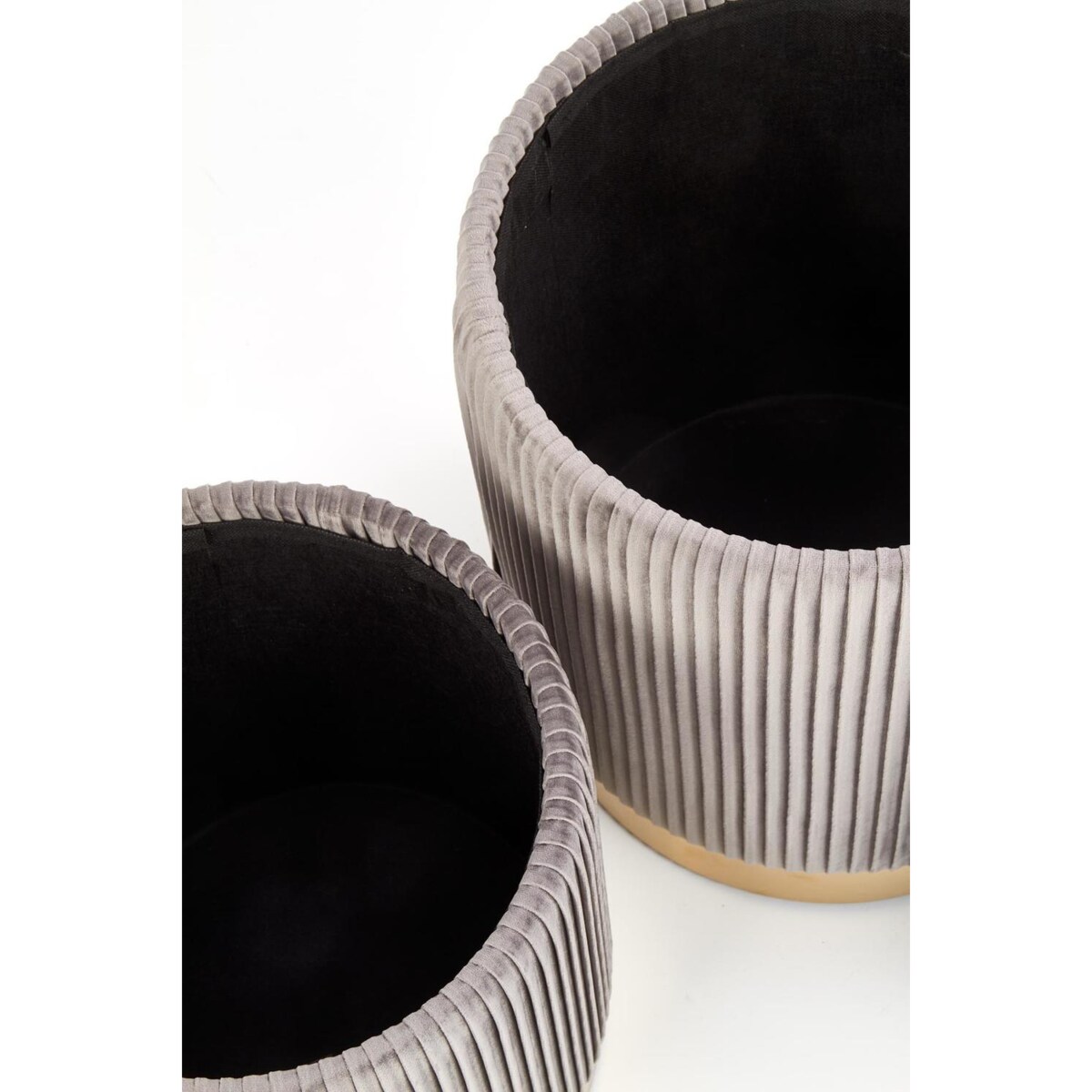 Zestaw 2 PUFY ZE SCHOWKIEM Goltra szare ZŁOTA PODSTAWA