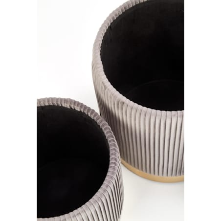 Zestaw 2 PUFY ZE SCHOWKIEM Goltra szare ZŁOTA PODSTAWA