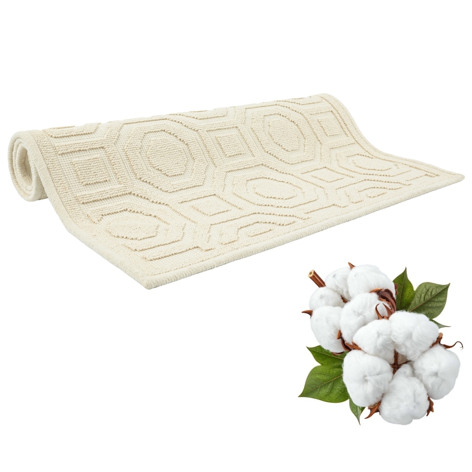 Dywanik łazienkowy Lino 60x90 cm bawełniany geometryczny beżowy