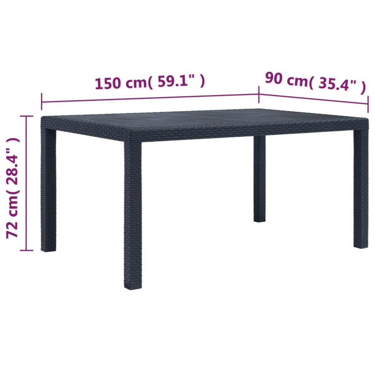 vidaXL Stół ogrodowy, antracytowy, 150x90x72 cm, plastikowy