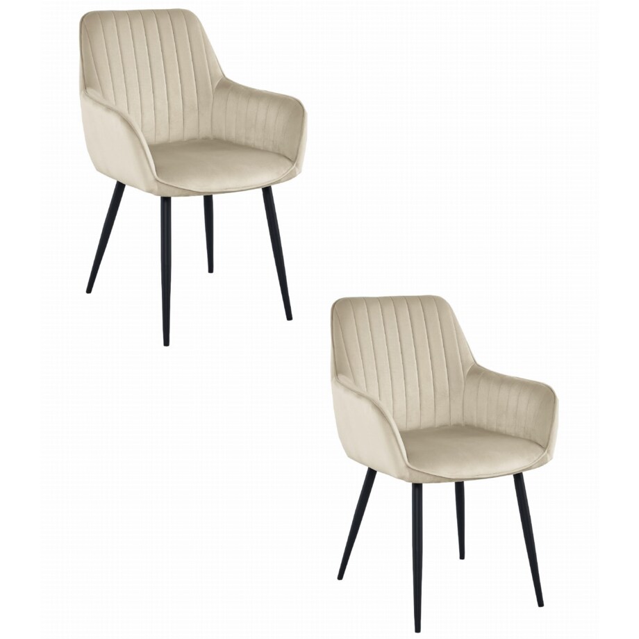 Krzesło Do Jadalni Kuchni Salonu Solden - Aksamit Beż / Nogi Czarne X 2
