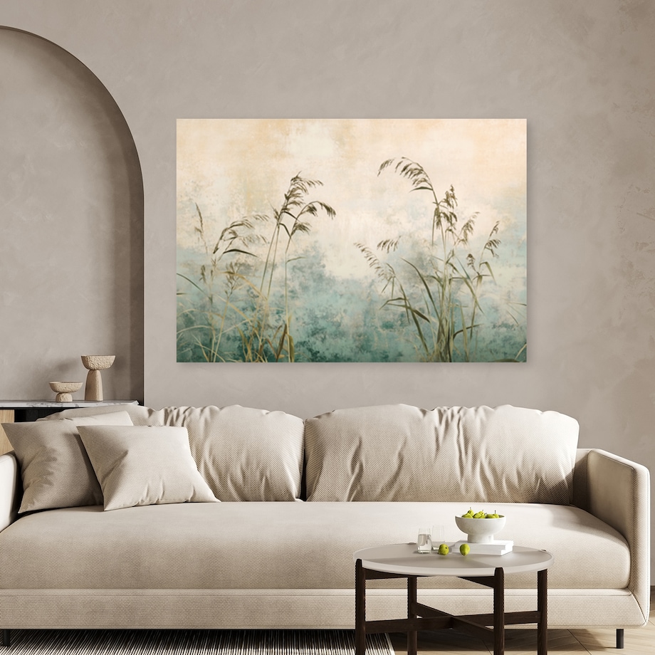 Obraz nowoczesny beżowy do salonu sypialni biura kuchni Trawy i rośliny w stylu boho 60x40