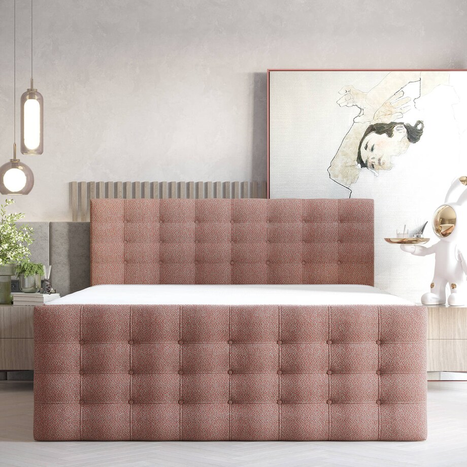 Łóżko kontynentalne STATE 200x200 z pojemnikiem, Czerwony, tkanina Grace 55