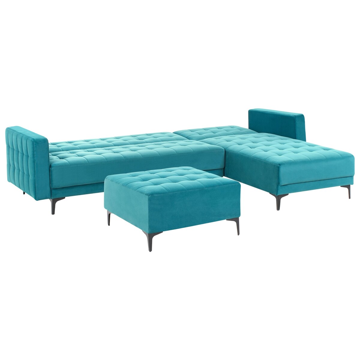 Sofa rozkładana lewostronna welurowa z otomaną morska ABERDEEN