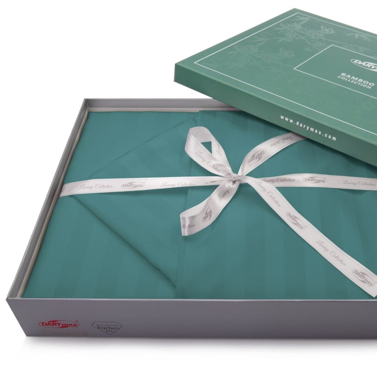 Pościel bambusowa satyna bawełniana 140x200 Bamboo paski, turkusowa