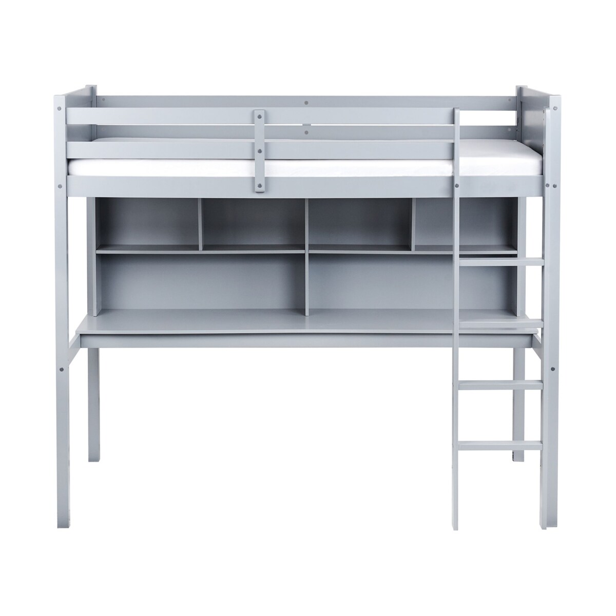 Łóżko na antresoli z biurkiem Drewno sosnowe FOUCAMONT 90 x 200 cm Szary