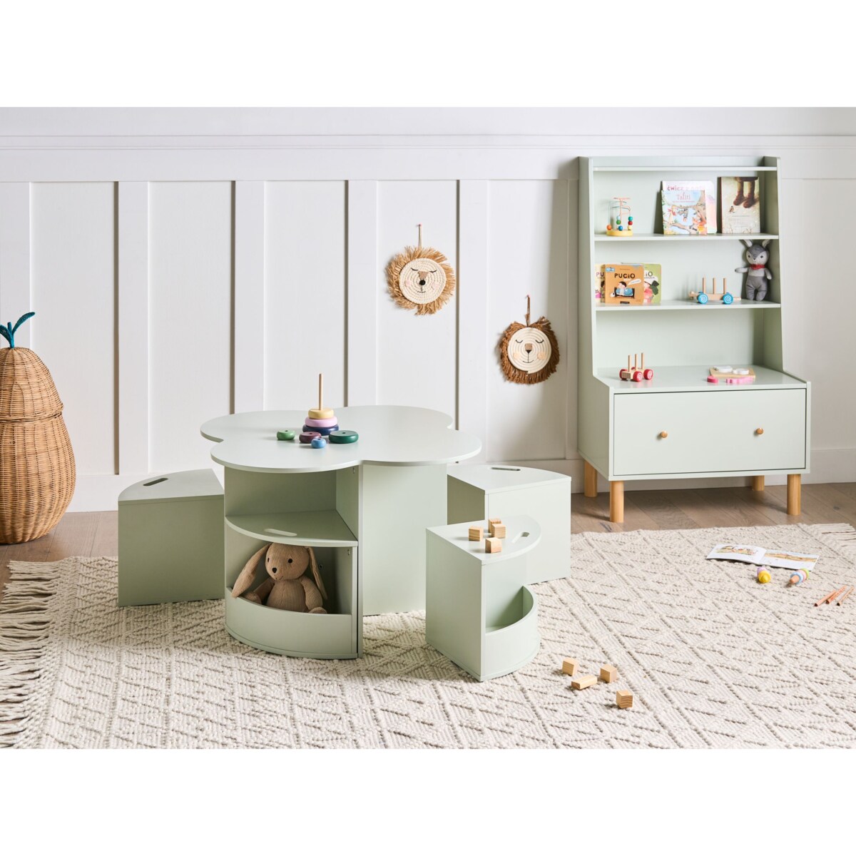 Stół z krzesłami dla dzieci TIBOO Jasnozielony