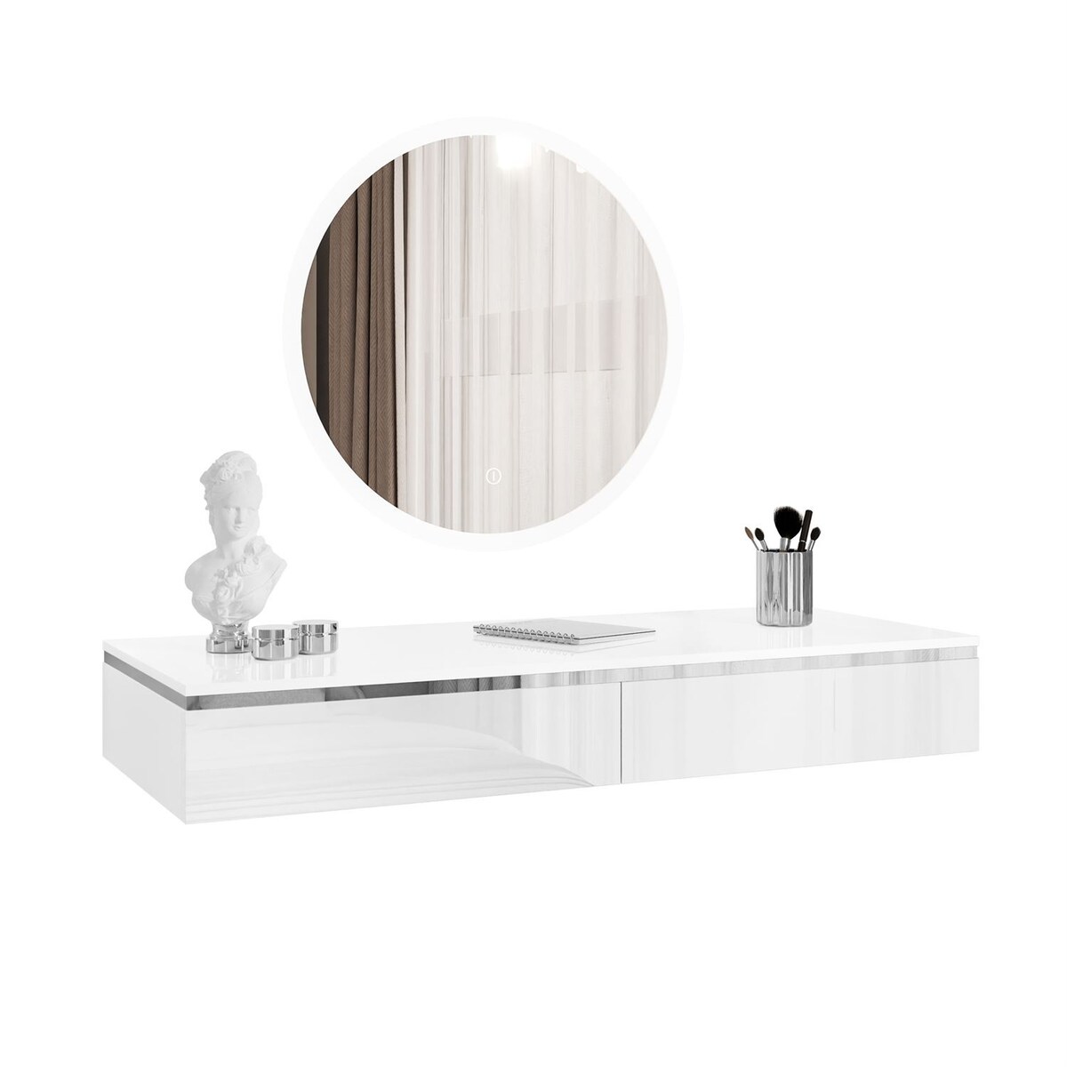 Toaletka kosmetyczna AURORA SILVER wisząca biały połysk, lustro