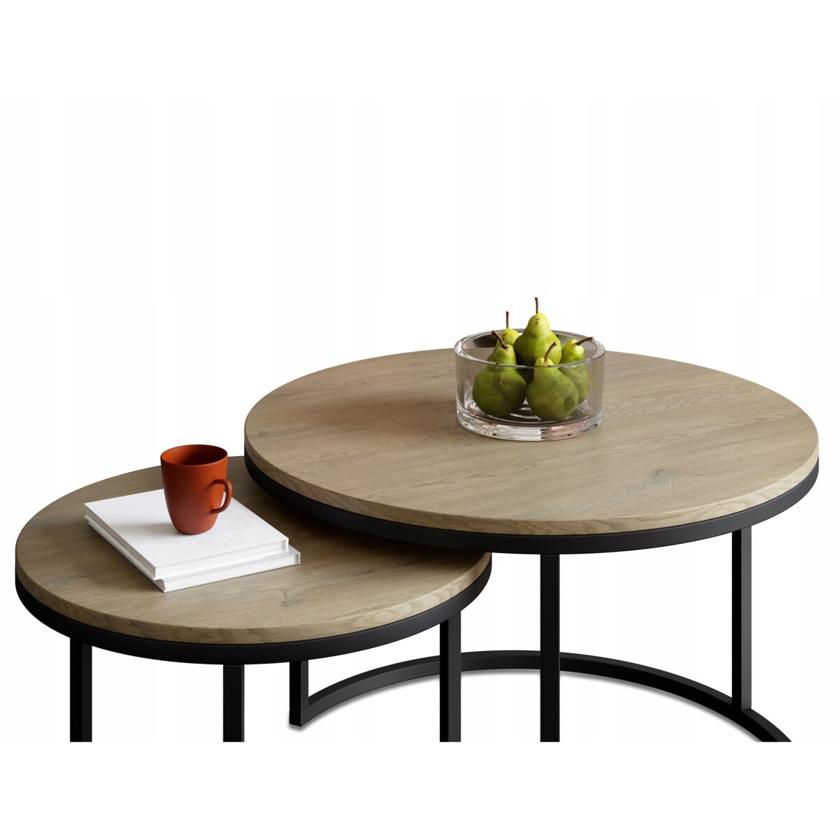 Stolik Kawowy CREMONA 2w1 Okrągły Zestaw JAPANDI BOHO Salon SOFT LOFT SET