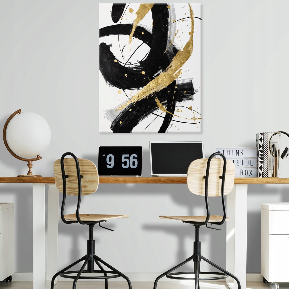 OBRAZ ABSTRAKCJA ZŁOTY GLAMOUR CZARNY DO SYPIALNI SALONU NA PŁÓTNIE 60x40