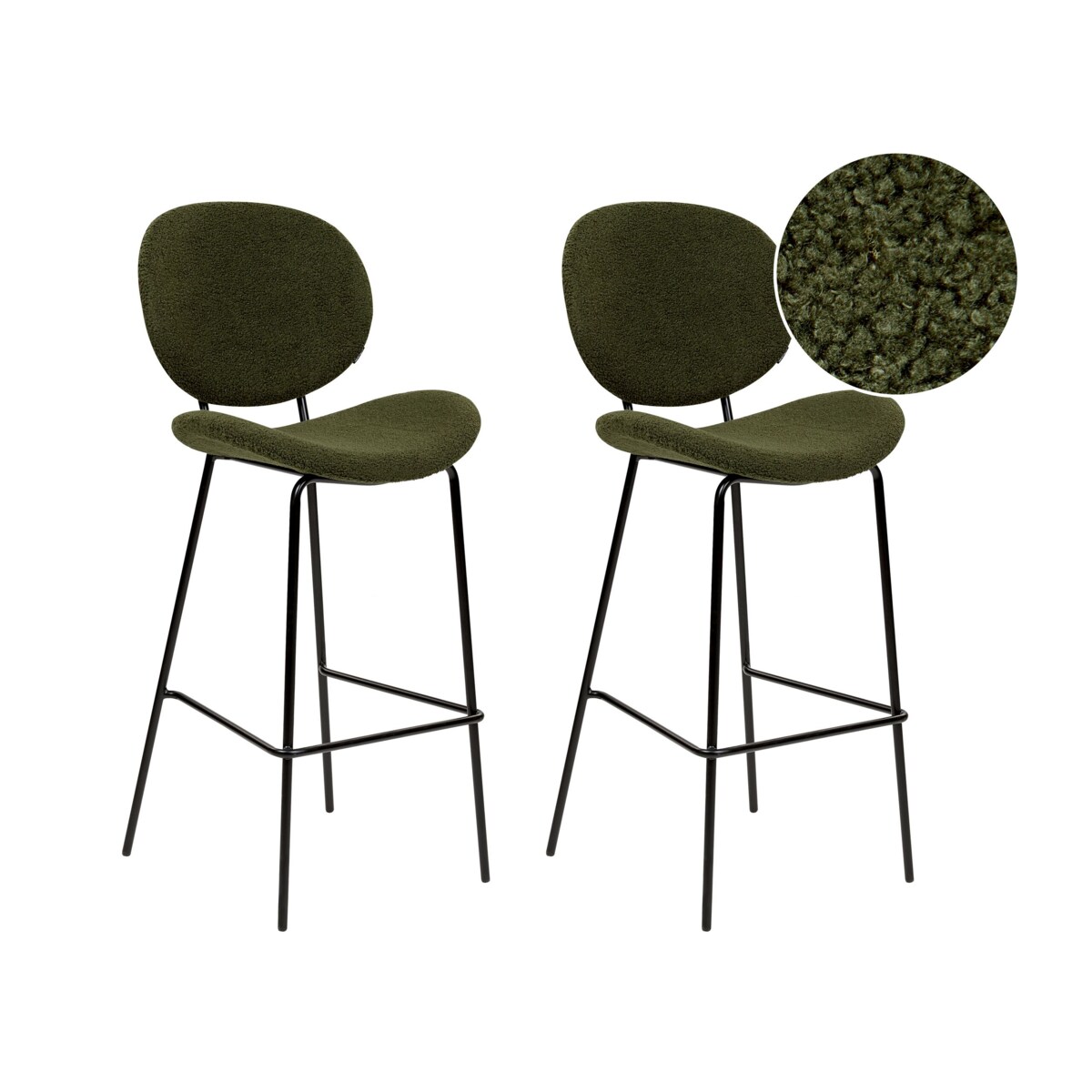 Zestaw 2 krzeseł barowych boucle ciemnozielony LUANA