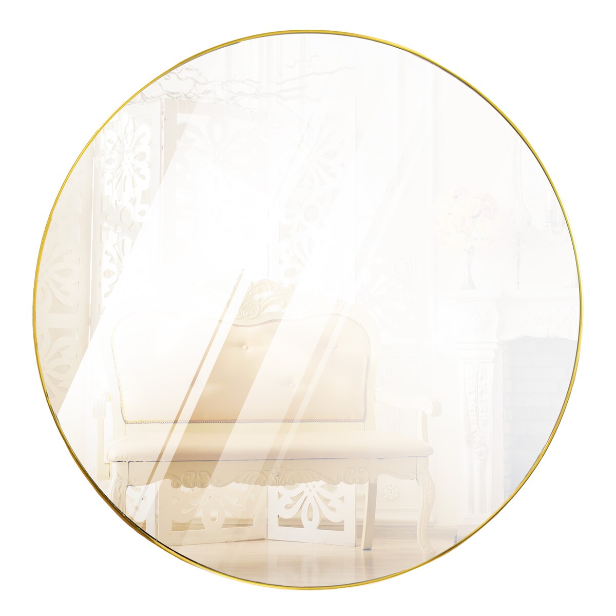 Lustro Okrągłe Ścienne 55 CM Loft Metalowa Rama Złote