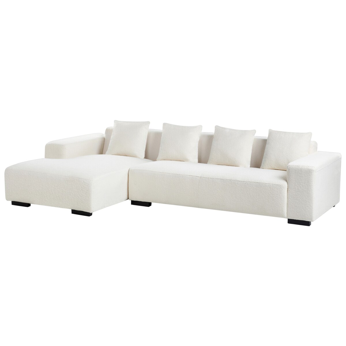 Sofa narożna z otomaną LUNGO Boucle Biały dla 4 osób Prawostronny