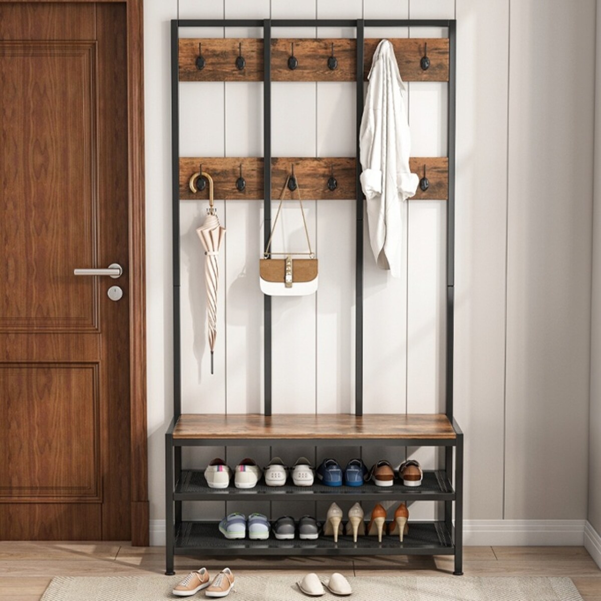 Wieszak industrialny na ubrania buty stojak loft garderoba szafa siedzisko