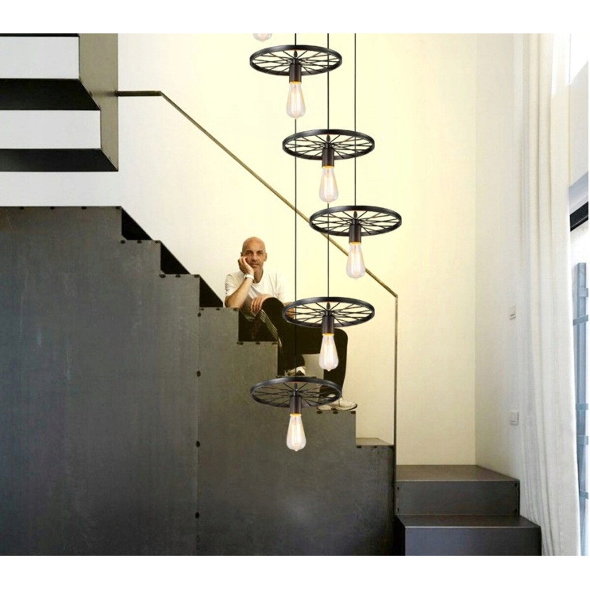 Lampa Sufitowa Czarna Żyrandol Loft Industrial