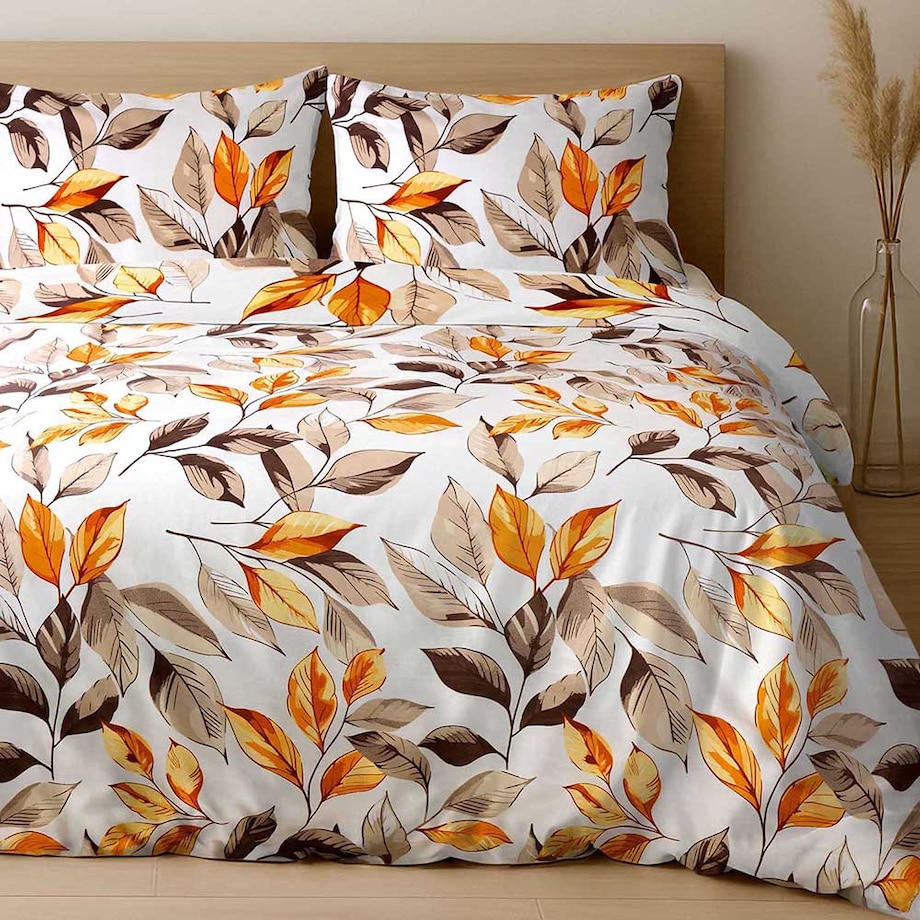 Pościel satyna bawełniana 200x220 Exclusive Leaves w brązowe i złote liście