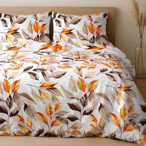 Pościel satyna bawełniana 200x220 Exclusive Leaves w brązowe i złote liście