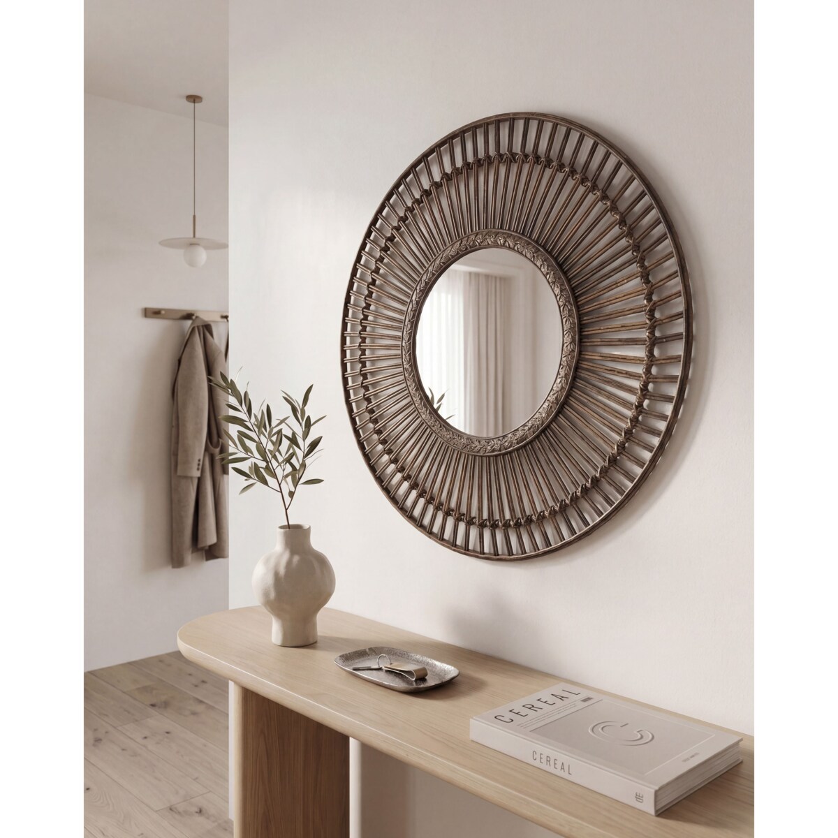 Lustro ścienne BLASITO 66 cm 66 cm Bambus Brązowy