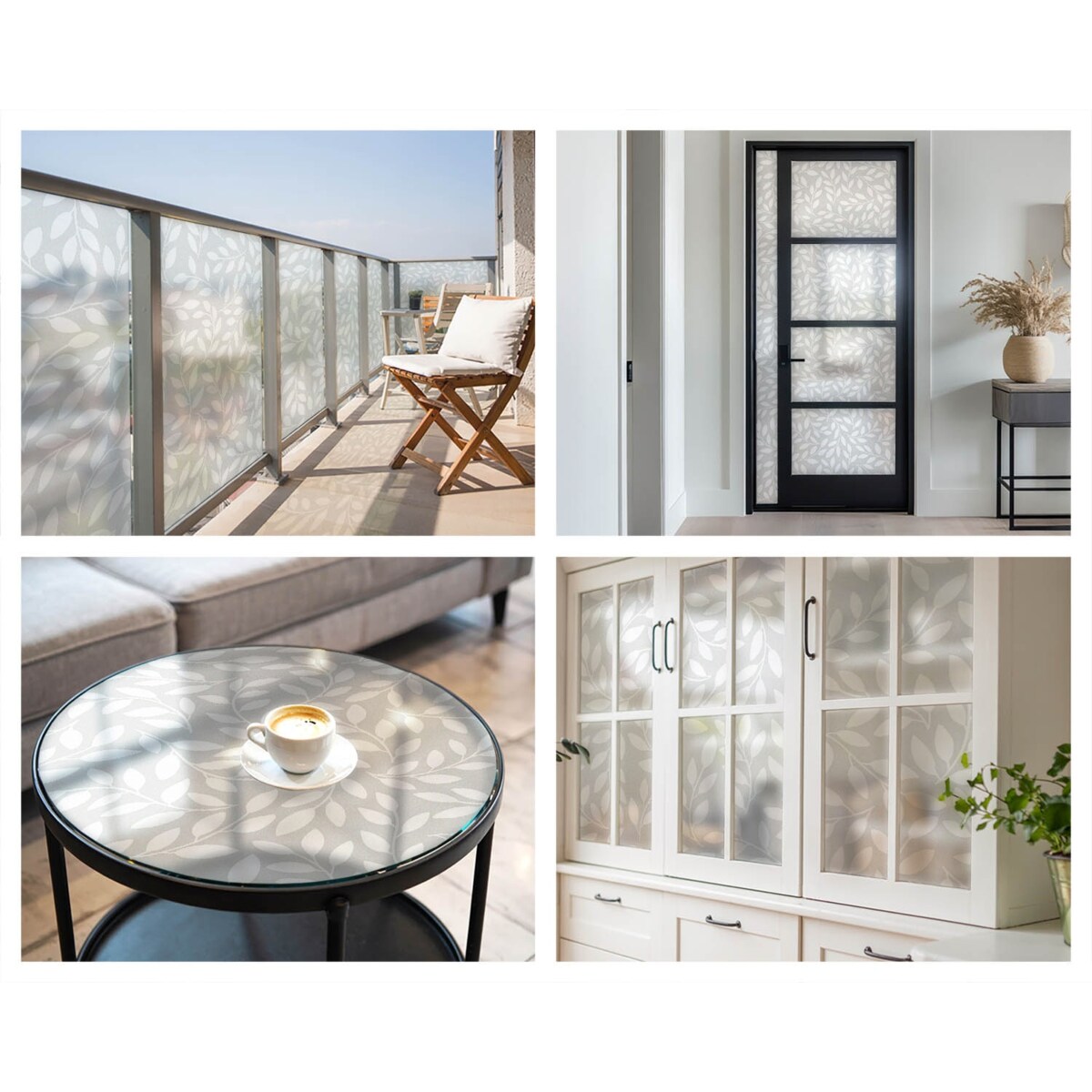 Okleina na okno dekoracyjna - Subtelne liście na szarym tle - 50x146 cm