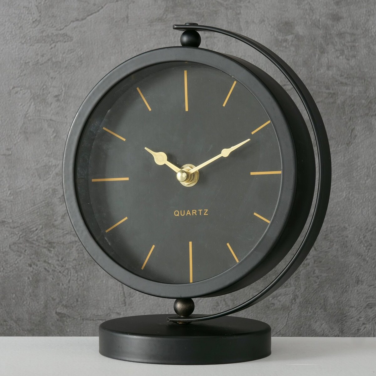 Zegar stołowy czarny BALIA, złote wskazówki, 20 cm, na baterie, metal