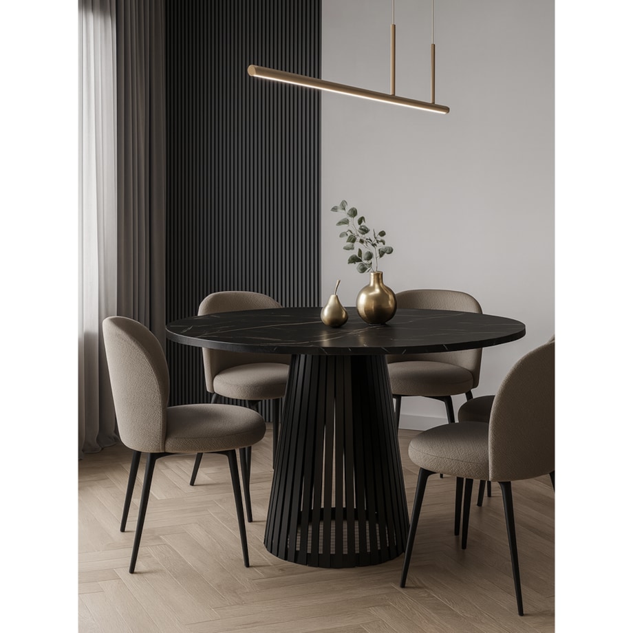 Stół okrągły VIV z lamelami do jadalni , salonu, blat 110cm -marmur ciemny