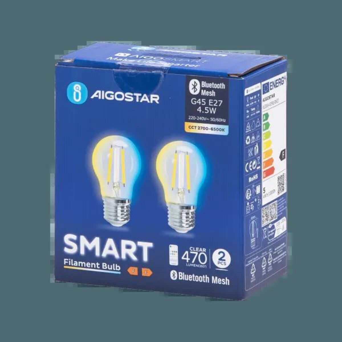 inteligentna żarówka bluetooth mesh g45 4.5w cct 2 szt. ,z pilotem