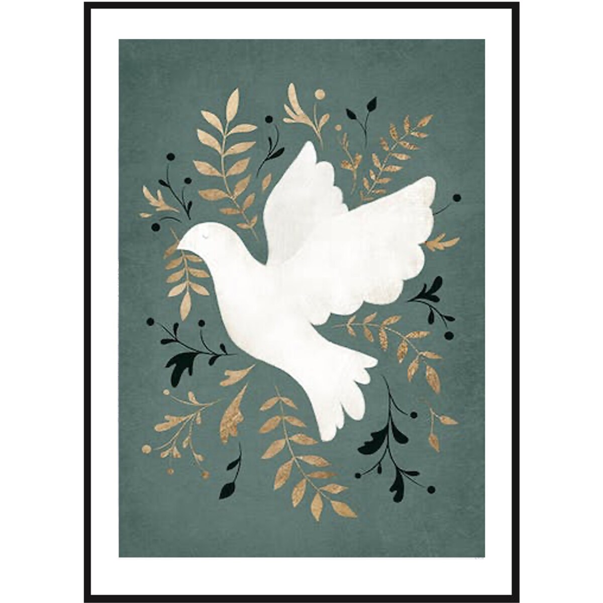 Poster Story, Plakat, Obraz - Gołąbek Pokoju na Zielonym Tle, wymiary 21 x 30 cm