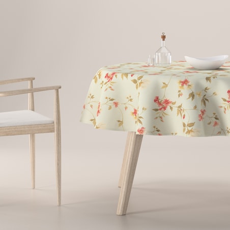 Obrus okrągły 130 x 130 cm kwiatki na jasno-błękitnym tle