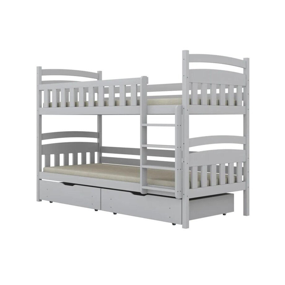 Łóżko piętrowe JULITA 180x80 białe drewniane z szufladami