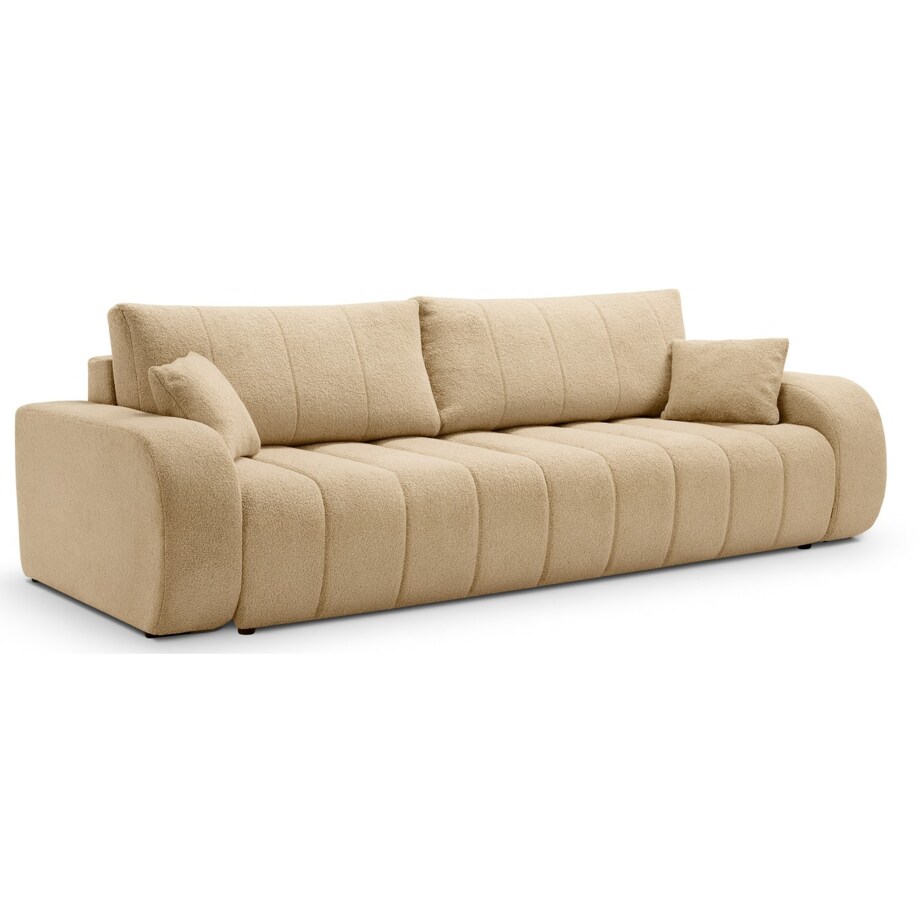 Sofa rozkładana ALOO obita tkaniną boucle z ozdobnymi poduszkami, beżowa