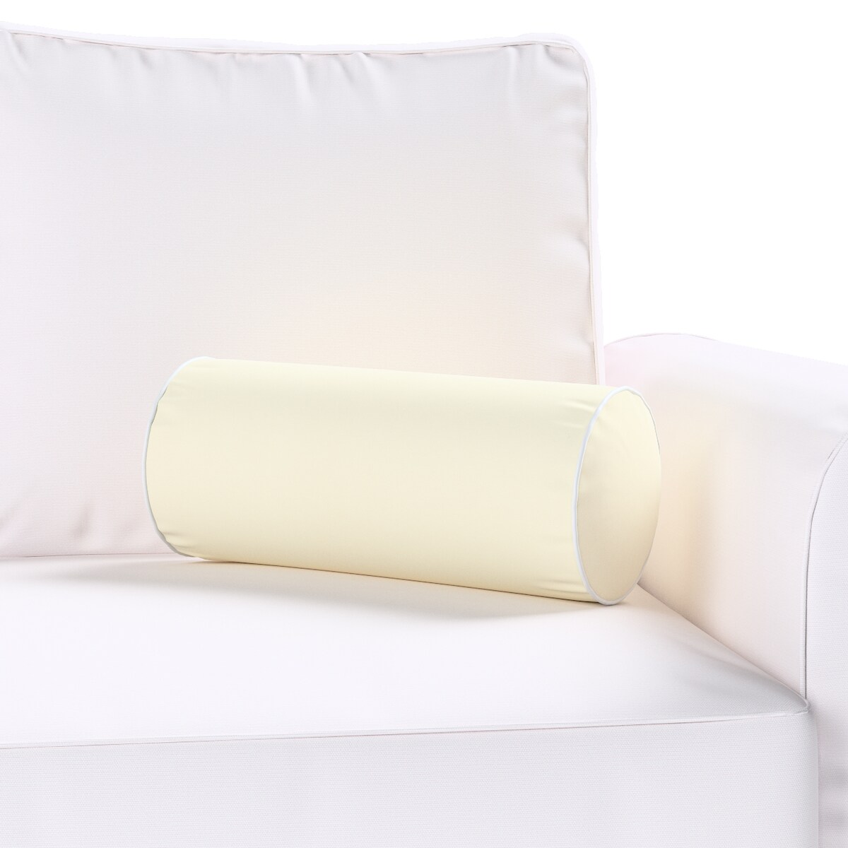 Poduszka wałek prosty z lamówką, śmietankowa biel, Ø16 x 40 cm, Velvet