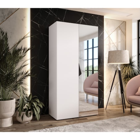 Szafa uchylna z lustrem Sandi 2 100 wys 202 cm Biały + u Czarny