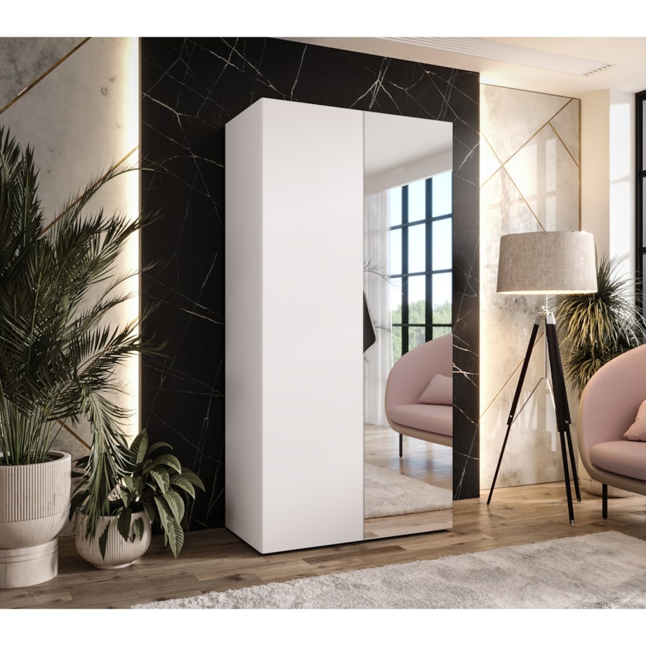 Szafa uchylna z lustrem Sandi 2 100 wys 202 cm Biały + u Czarny